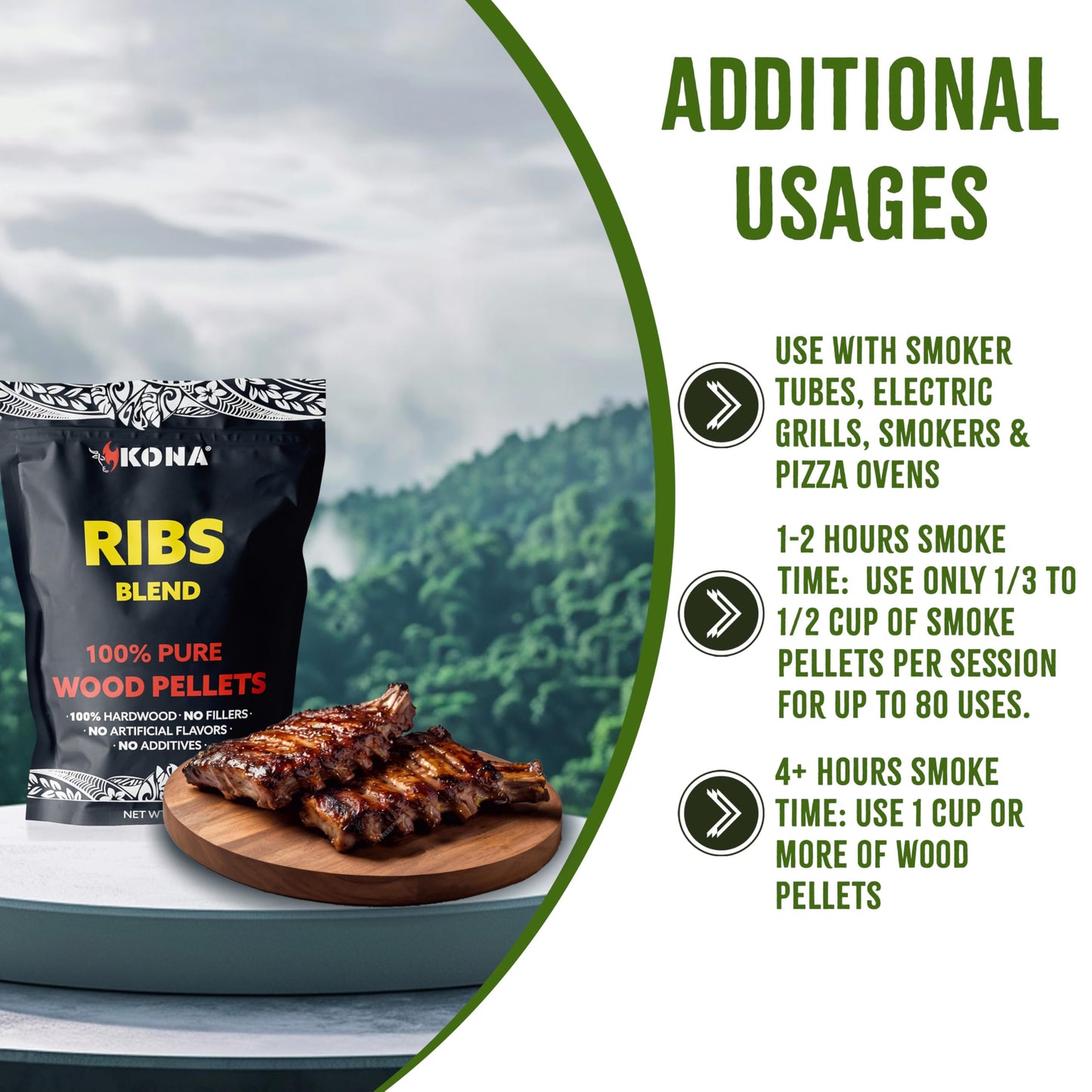 Kona Ribs Blend Smoker Pellets, Intended for Ninja Woodfire Outdoor Grill, 2 lb Resealable Bag