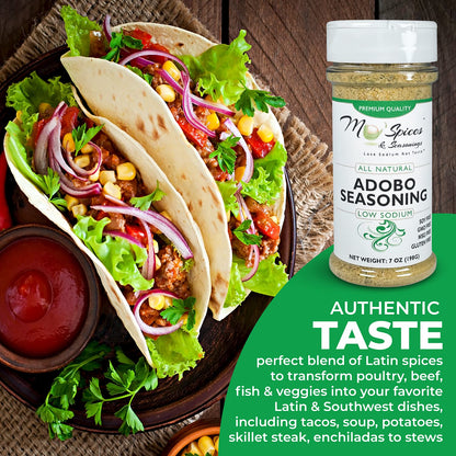 Mo'Spices & Seasonings - Adobo Seasoning, Low Sodium, Gluten Free, Non-GMO, Soy Free, MSG Free, Vegan, Paleo & Keto Friendly-Health Conscious-Sea Salt - Spices - Perfect for Foodies & Picky Eaters