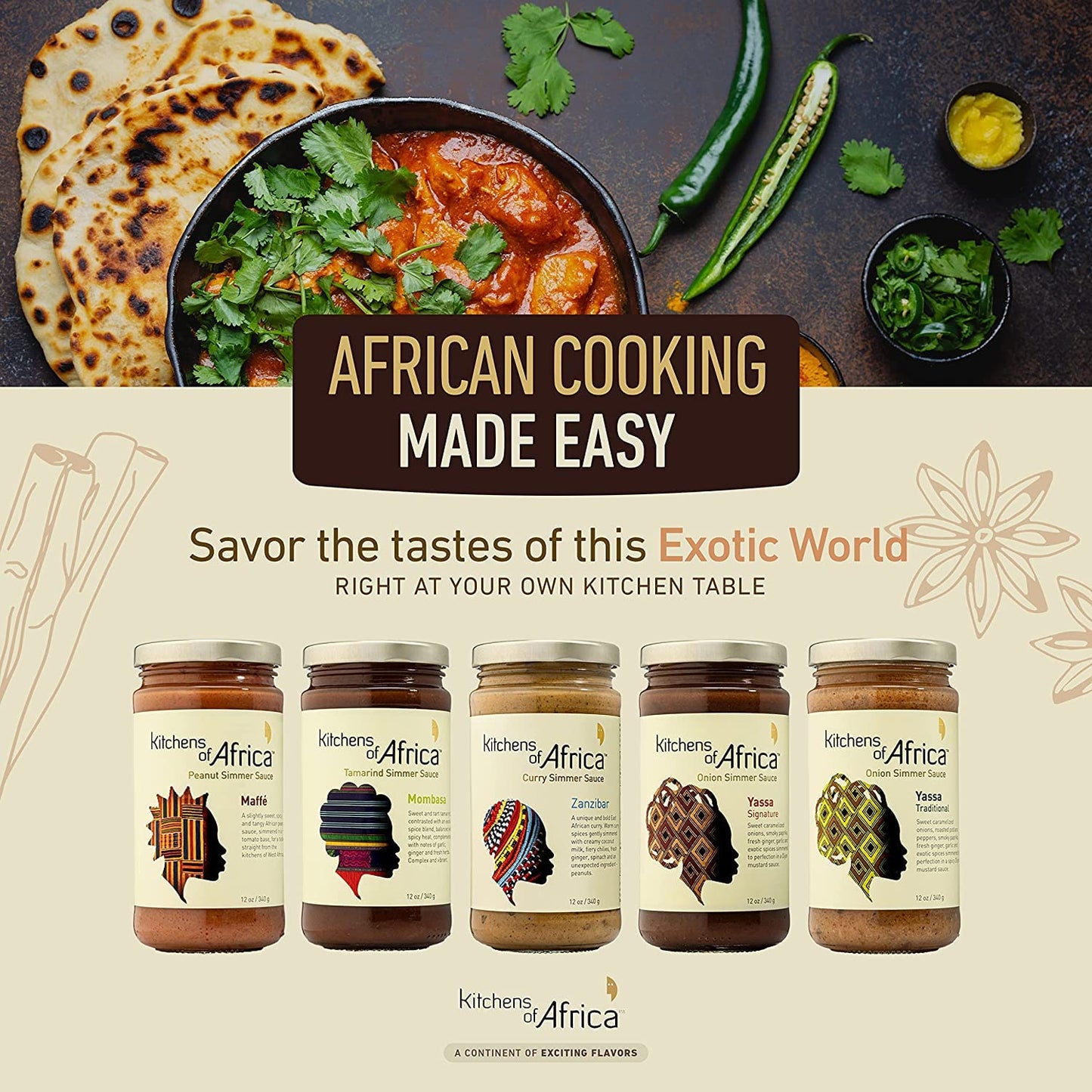 of Africa Yassa Traditional Onion Sauce (12 oz Jar) African Simmer Sauce with Caramelized Onions, Dijon Mustard, Roasted Poblanos and Lime Juice – Vegan & Gluten Free – Cooking Sauce with Bold Flavors