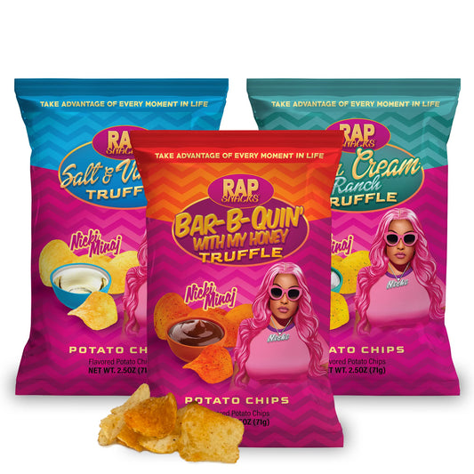 Rap Snacks Nicki Minaj Sour Cream and Truffle, Honey BBQ Truffle and Salt and Vinegar Truffle Variety Pack of 6