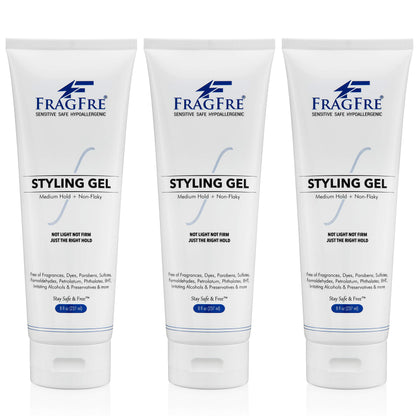 FRAGFRE Hair Styling Gel 8 oz (3-Pack Gift Set) Medium Hold - Fragrance Free Hypoallergenic - Irritation Free Styling Gel for Sensitive Skin - for Men Women Children - Gluten Free Vegan Cruelty Free