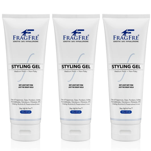 FRAGFRE Hair Styling Gel 8 oz (3-Pack Gift Set) Medium Hold - Fragrance Free Hypoallergenic - Irritation Free Styling Gel for Sensitive Skin - for Men Women Children - Gluten Free Vegan Cruelty Free