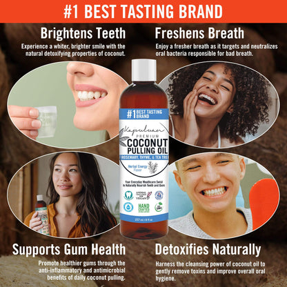 Kapuluan Coconut Oil Pulling for Teeth and Gums Mouthwash, 100% Pure and Natural, Non-GMO, Ayurvedic – Refreshing Rosemary Essential Oil, Thyme Essential Oil, Tea Tree Essential Oil