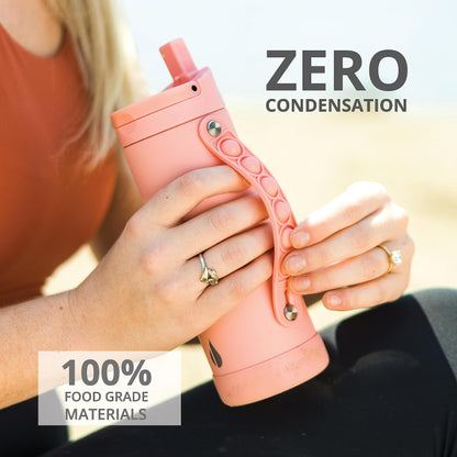 Elemental Iconic Kids Water Bottle with Straw Lid & Stress Relief Pop It Handle, Leak-Proof When Closed, Triple Insulated Kids Stainless Steel Water Bottle For Girls and Boys, 14oz - Rose