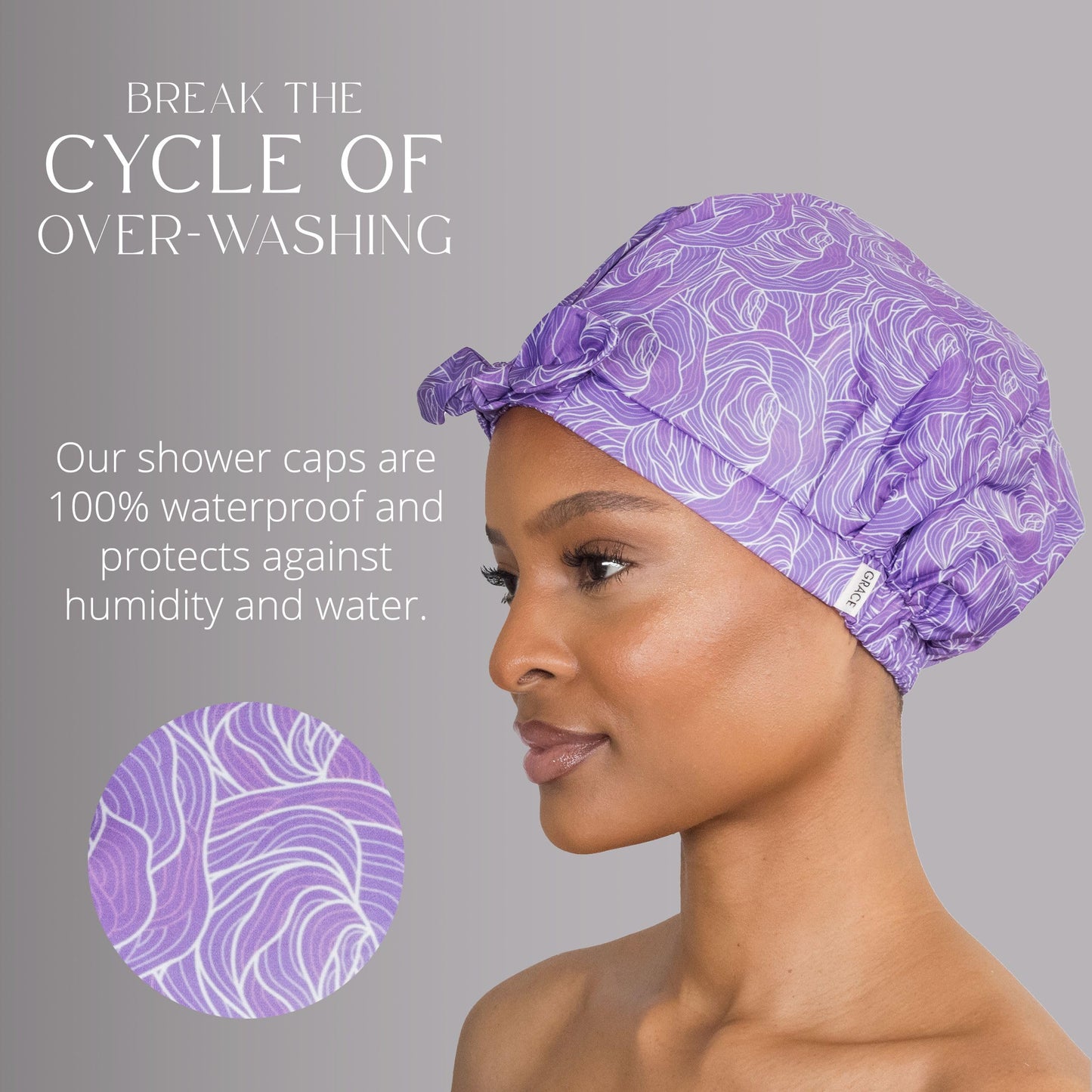 GRACE & COMPANY Luxury Shower Cap For Women - 100% Waterproof, Reusable, Washable & Breathable Shower Caps - Ophir