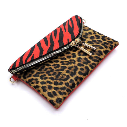 2Chique Boutique Women's Leopard Zebra Print Color block Envelope Cross body Bag