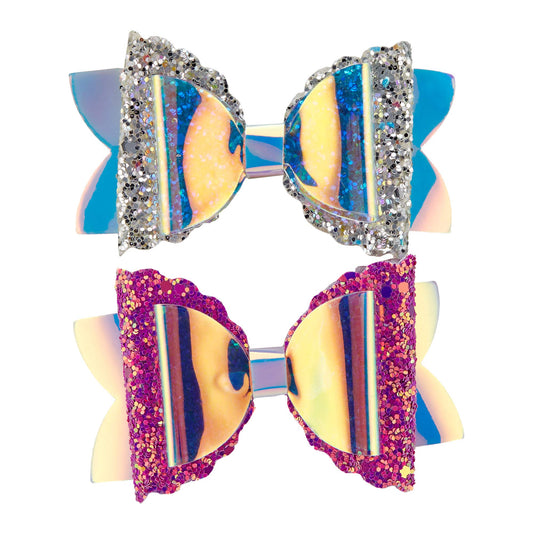 Lily Frilly Gitzy Mermaid Clips - Hot Pink/Silver