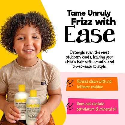CurlyKids Textured Hair Care Set with Hair Detangler Spray, Kids Shampoo, Conditioner & Creme for Curly, Frizzy, & Wavy Hair | Sulfate & Paraben-Free Formula to Detangle, Hydrate, and Revitalize Curls