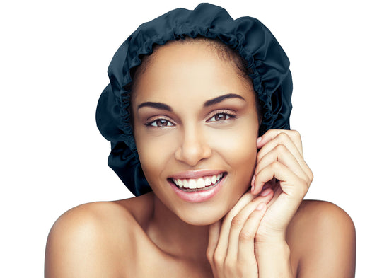 Glow By Daye Satin Bonnet, Double-Layered and Adjustable Satin Sleep Cap, Extra Large, Reversible Navy Classico