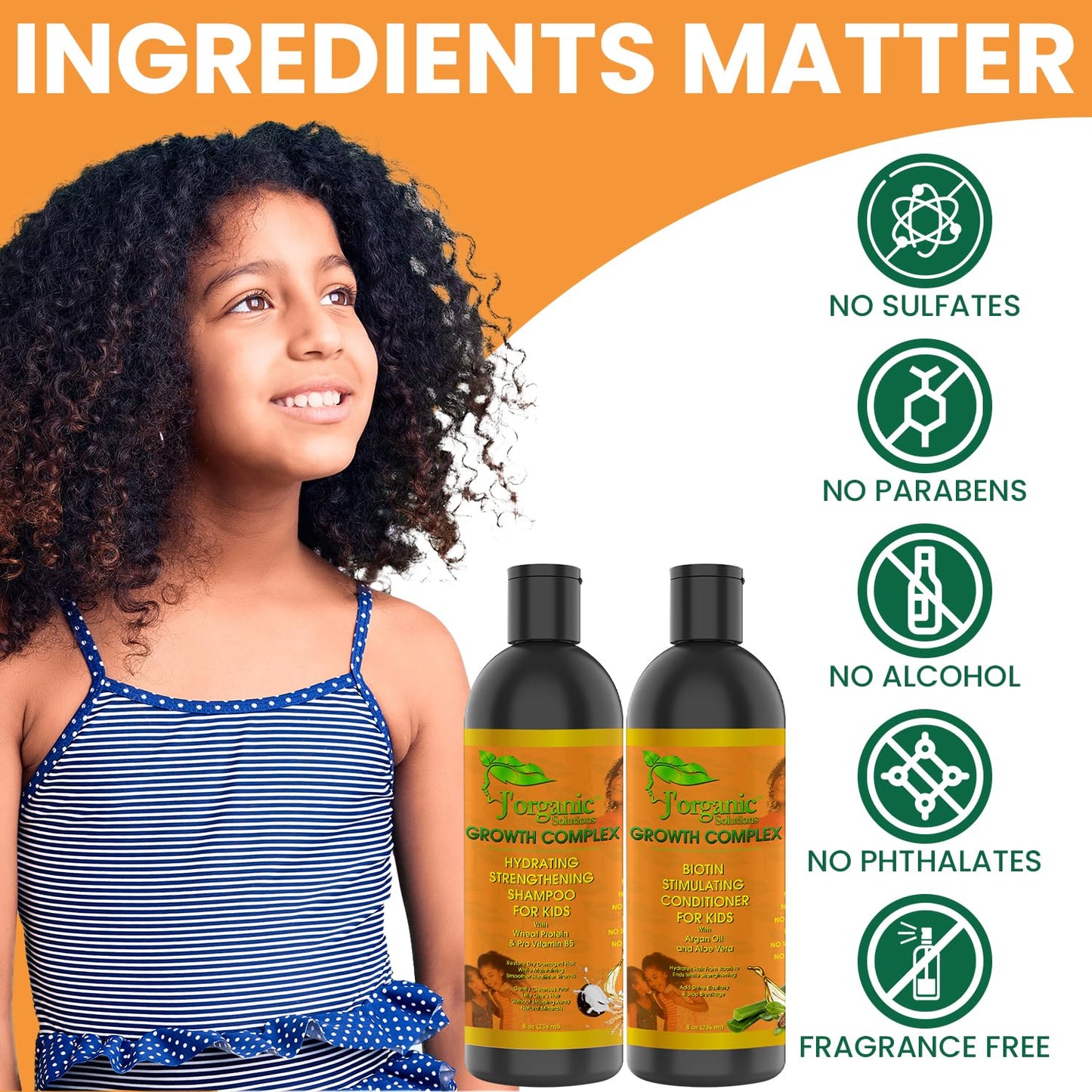 J'Organic Solutions Kids shampoo & Conditioner Hydrating and Strengthening- with Biotin- Phthalates-Free, No Sulfate, Paraben-free Baby And Toddler Shampoo and Conditioner (8 Fl oz)