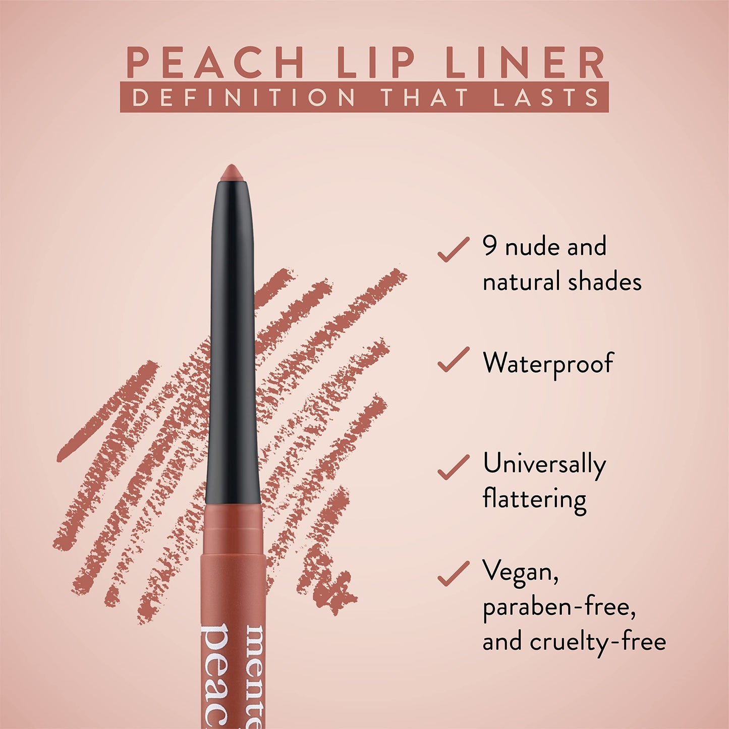 Mented Cosmetics Peach Lip Liner Pencil, Waterproof Lip Liner Peach Lip Pencil, Natural Lip Liner Nude Lip Vegan and Cruelty-Free Makeup, Matte Lip Liners for Women