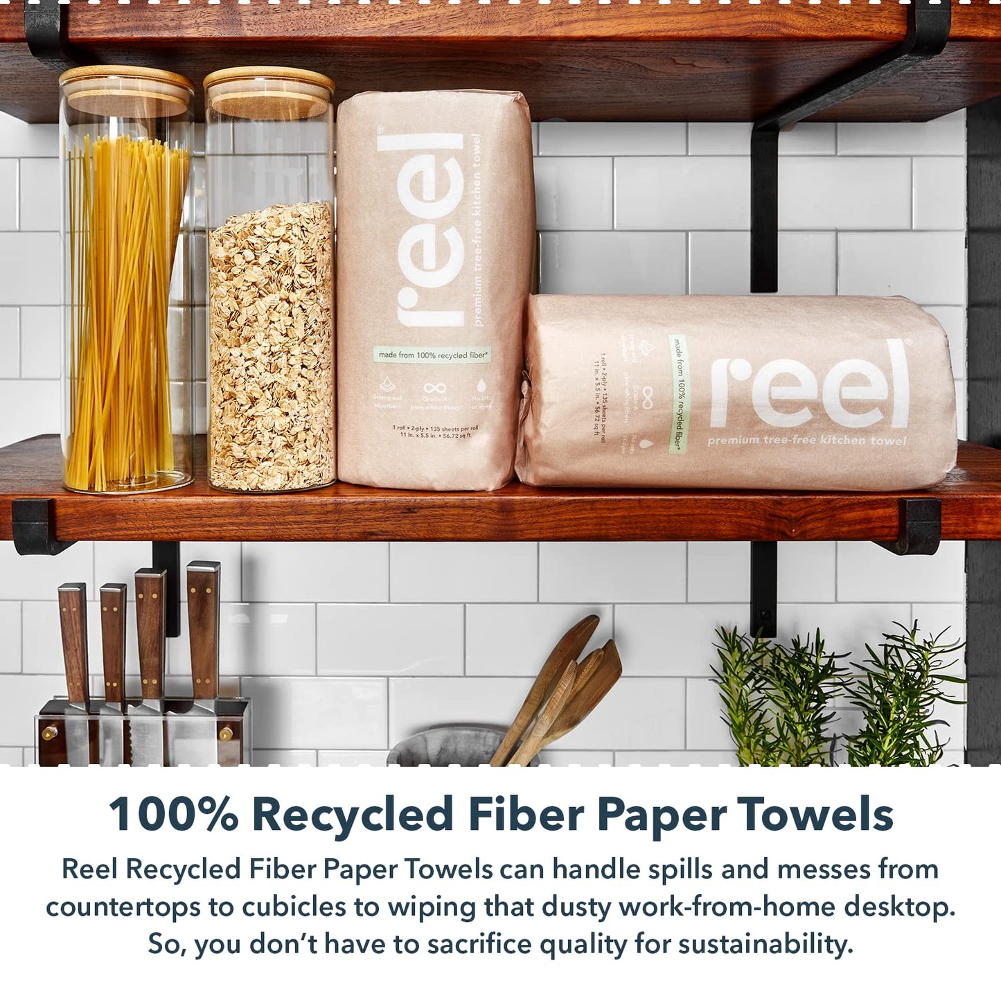 Reel Premium Recycled Paper Towels- 12 Rolls, 2-Ply Made From Tree-Free, 100% Recycled Paper - Eco-Friendly, Hypoallergenic and Zero Plastic Packaging