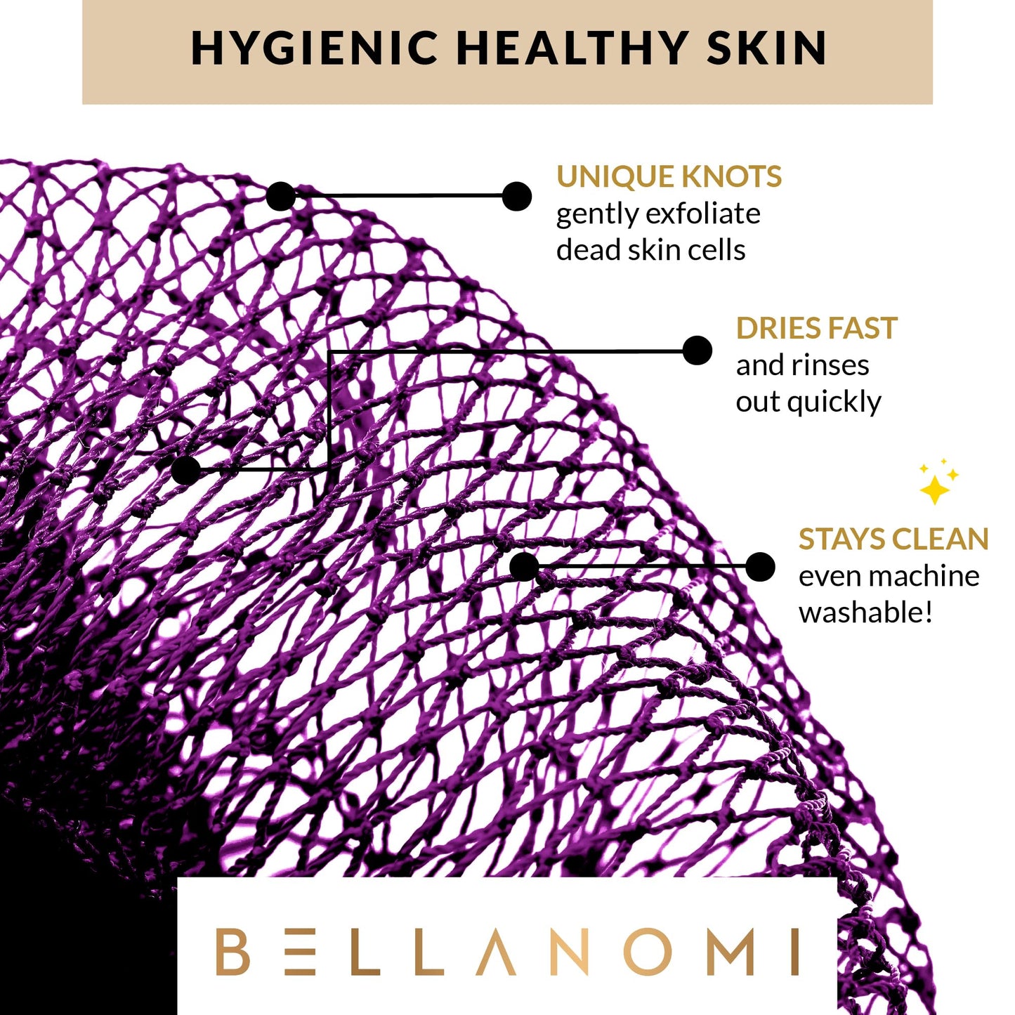 Bellanomi African Exfoliating Net Sponge, Authentic, Ethically sourced from Nigeria, 45 inches Long, Back Scrubber for Daily use (Indigo)
