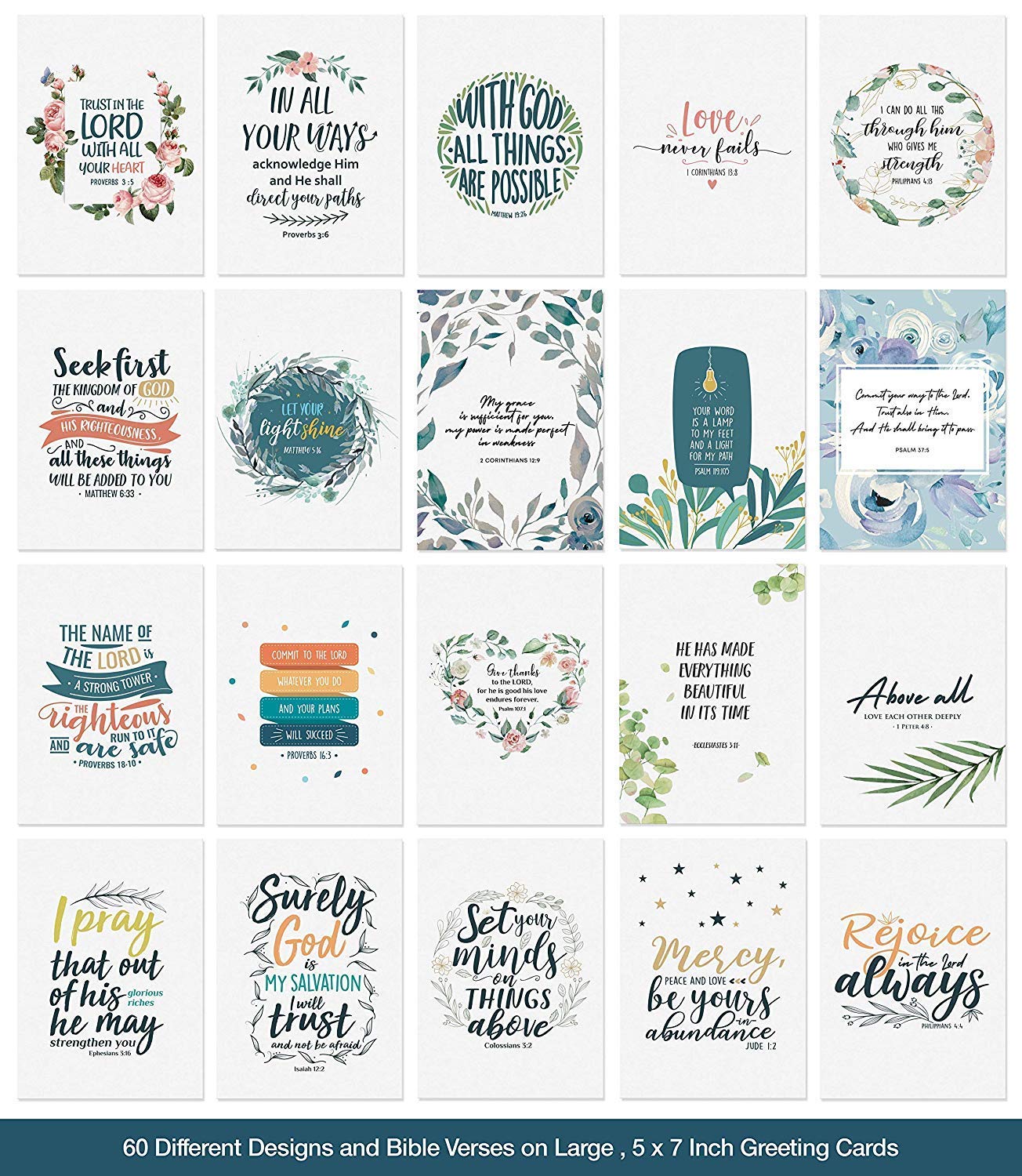 Dessie 60 Unique Bible Verse Cards With Envelopes and Gold Seals. Scripture Cards With 60 Different Designs and Inspirational Bible Verses. Christian Greeting Cards Assortment.