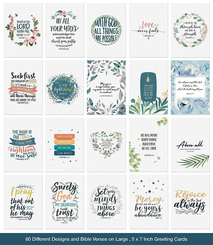 Dessie 60 Unique Bible Verse Cards With Envelopes and Gold Seals. Scripture Cards With 60 Different Designs and Inspirational Bible Verses. Christian Greeting Cards Assortment.