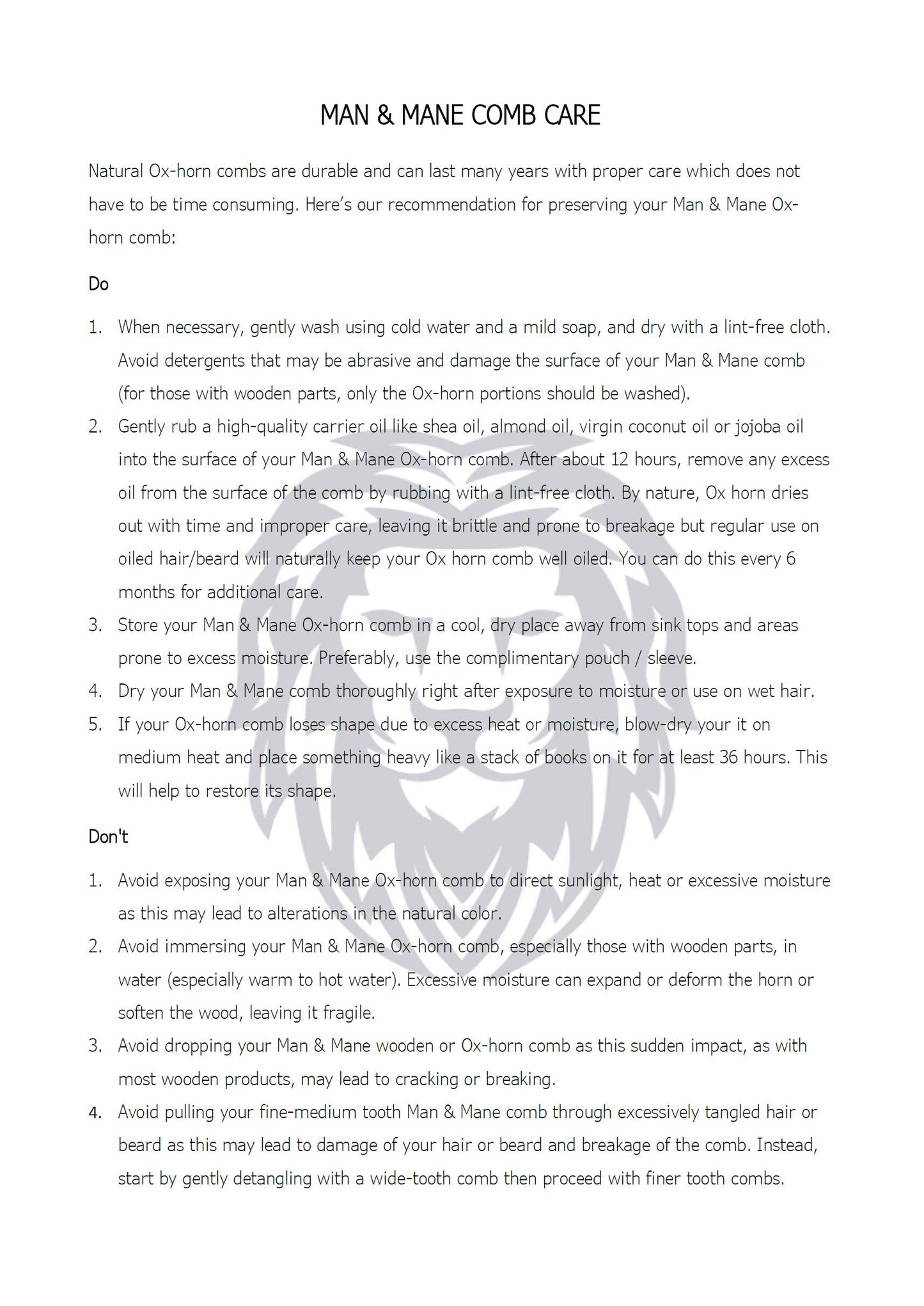 Premium Natural Ox horn and Sandalwood Beard Comb Dual-Action | Double Sided Beard & Mustache Comb with Brown Protective Case | Perfect Grooming Companion & Gift for Men – by Man & Mane