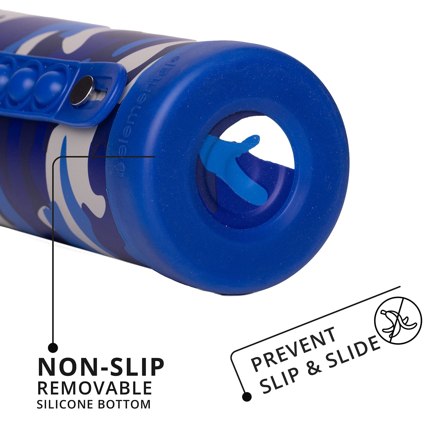 Elemental Iconic Kids Insulated Water Bottle with Straw Lid & Stress Reliever Pop-It Handle, Leak-Proof When Closed Water Bottle Kids - Stainless Steel Water Bottle For Kids, 14oz - Blue Camo