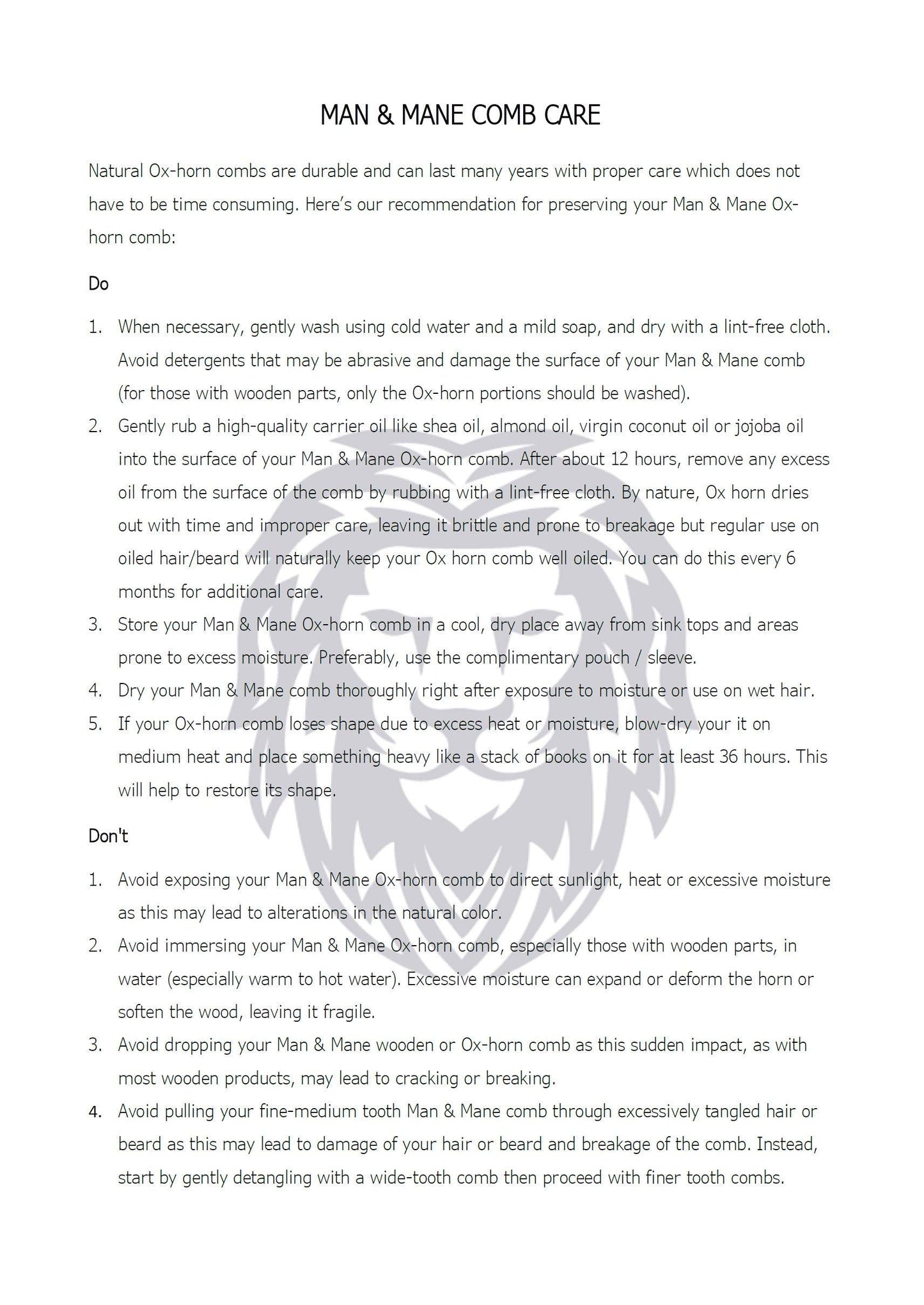 Premium Natural Ox horn and Sandalwood Beard Comb Dual-Action | Double Sided Beard & Mustache Comb with Black Protective Case | Perfect Grooming Companion & Gift for Men – by Man & Mane