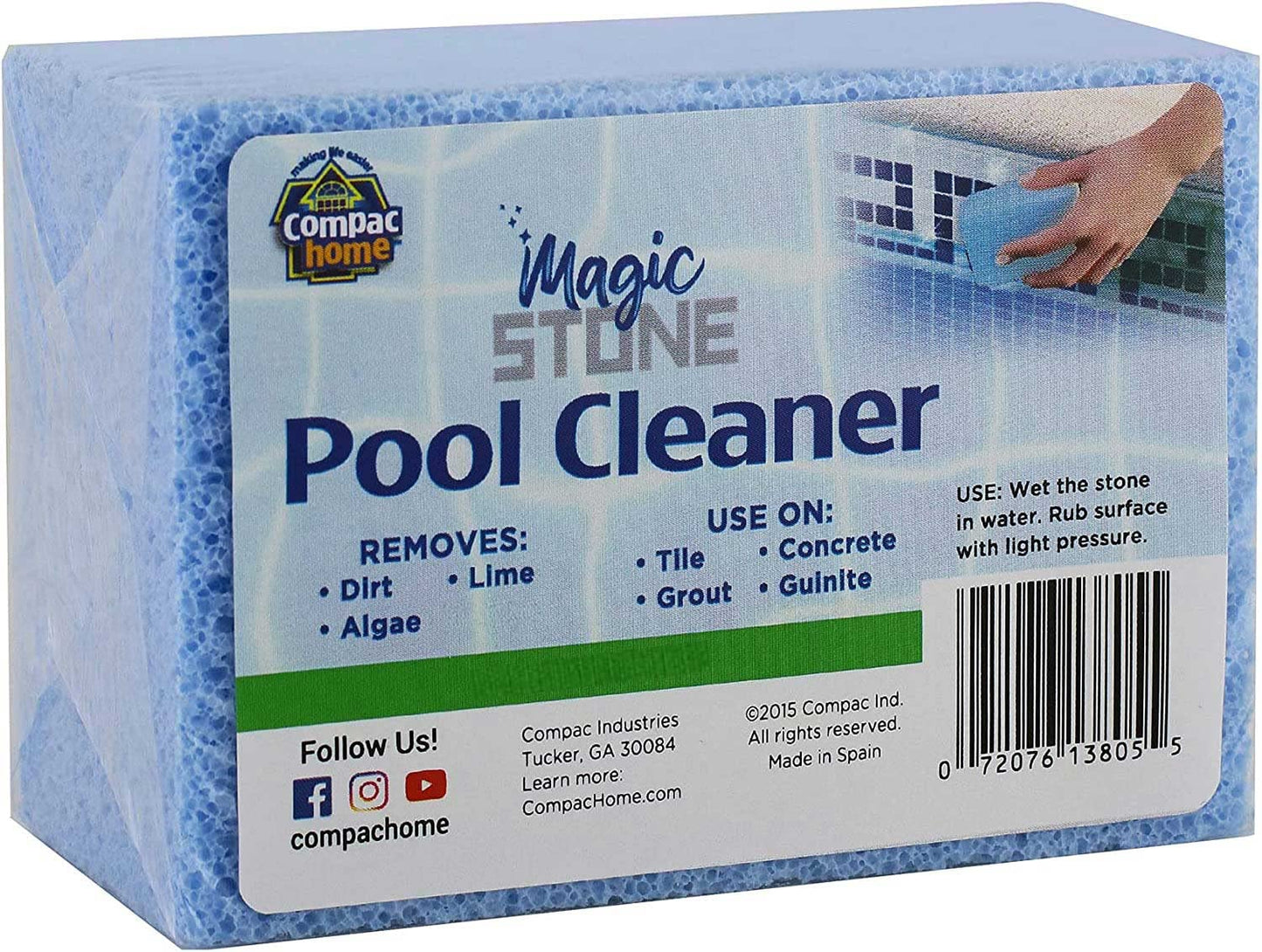 COMPAC HOME Magic Stone Pool Cleaner, Easily Remove Dirt, Lime - Stone made from Recycled Glass for Pool Cleaning