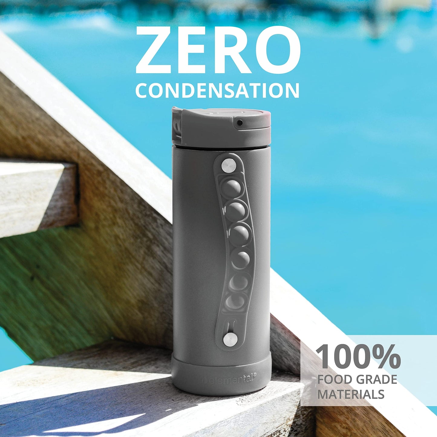 Elemental Iconic Kids Water Bottle with Straw Lid & Stress Relief Pop It Handle, Leak-Proof When Closed, Triple Insulated Kids Stainless Steel Water Bottle For Girls and Boys, 14oz - Graphite