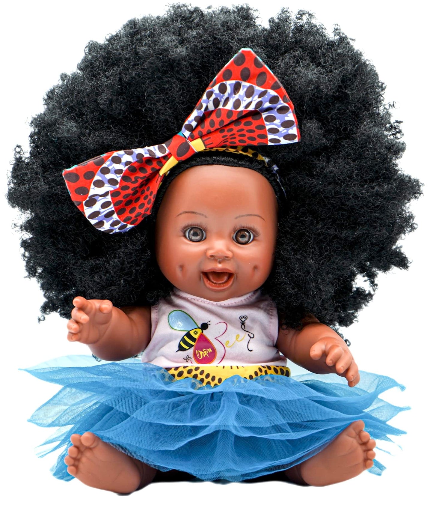 Orijin Bees Fro Zizzy Bee - Black Baby Doll, African Doll, African American Doll, Ethnic Doll, Biracial Doll, Latino Doll, Hispanic Doll, Afro Doll, Curly Hair Doll, Birthday Gift