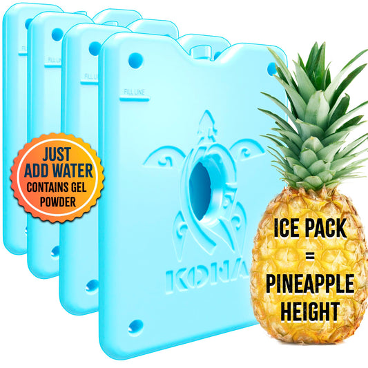 Kona Large Reusable Ice Packs for Coolers – Cooler Ice Packs with Turtle Design for Long-Lasting Cold, Freezer Packs, Ice Packs Cooler – Ideal for Camping, Travel, and Lunchboxes (Set of 4)