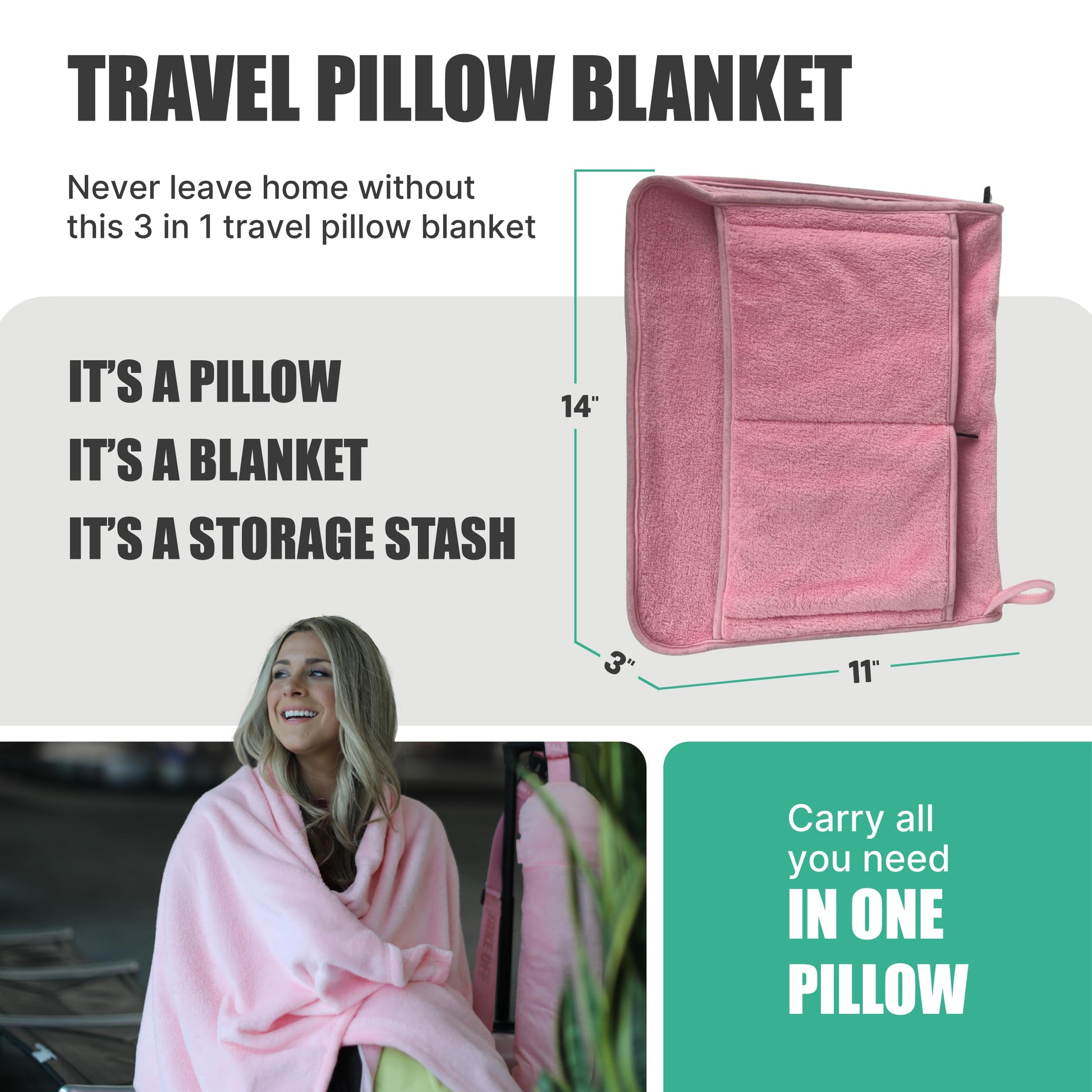 Take OFF Luggage Compact Travel Blanket and Pillow, Super Soft