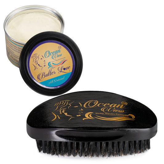 OCEAN VIEW DEEP WAVES POMADE Medium Bristle Wave Brush + 360 Wave Grease