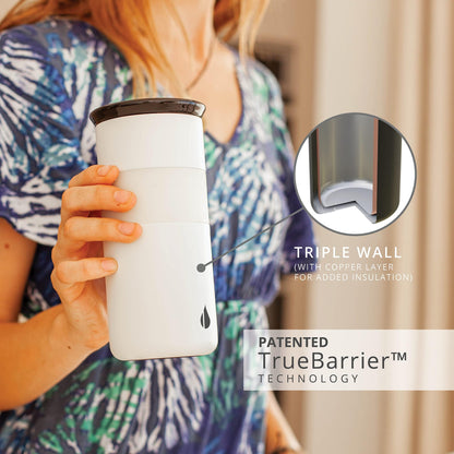 Elemental Artisan Insulated Tumbler, Triple Wall Coffee Travel Tumbler, Reusable Stainless Steel Coffee Tumbler with Ceramic Lid, Thermal Coffee Cups for Hot (6 Hrs) & Cold (18 Hrs) 16oz - Matte White