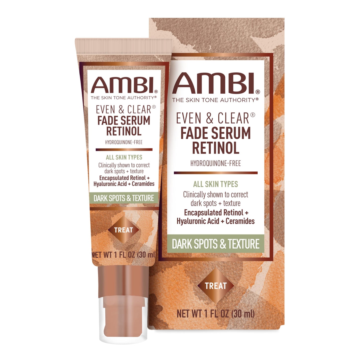 Ambi Even & Clear Fade Serum, Hyperpigmentation Treatment, Hydroquinone-free, Dark Spot Corrector, Results In As Little As 4 Weeks, Retinol, Hyaluronic Acid, Niacinamide, Ceramides, 1 Fl Oz