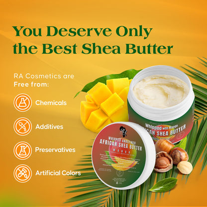 RA COSMETICS Whipped Shea Butter Mango - 100% Pure and Natural African Shea Butter - Ultimate Handcrafted Moisturizer with Essential Vitamins for Radiant Skin and Luscious Hair - 12oz Jar
