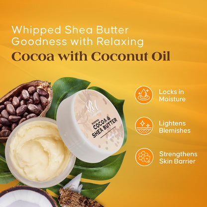RA COSMETICS Whipped Cocoa & Shea Butter, Unscented - 12oz | 100% Pure & Natural Skin Moisturizer with Coconut Oil | Vitamin-Rich Body Butter for Soft, Supple, and Radiant Skin & Healthy Hairs