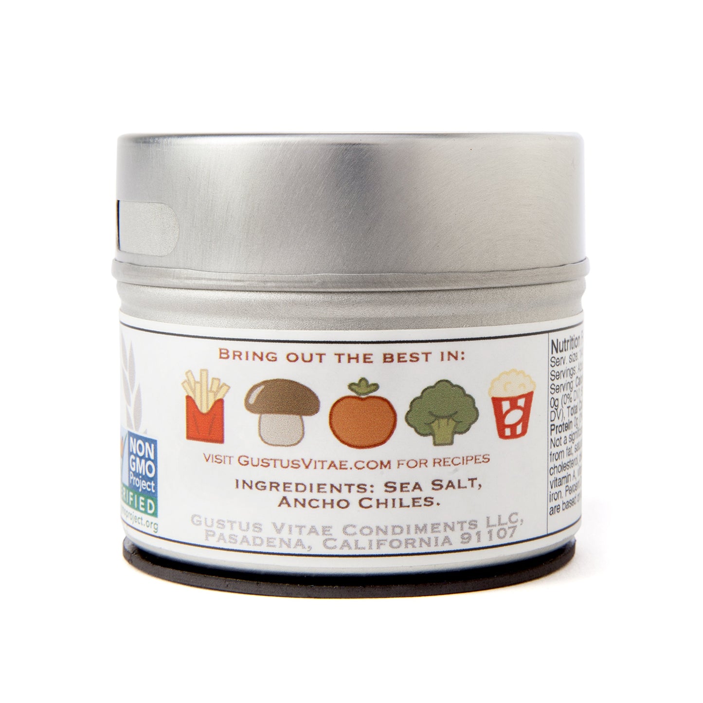 Ancho Chile Sea Salt | Gourmet Infused Salt | Authentic Artisanal Seasoning | Non GMO, All Natural | Handmade in Small Batches in USA | Ultra Premium, Sustainably Sourced | GLP-1 Friendly | Magnetic Tin | 2.8 Ounce | Gustus Vitae | #11