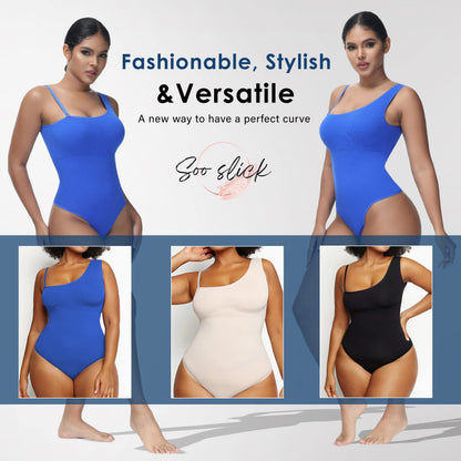 Soo slick Shapewear bodysuit for women Tummy control Tops mono strap sleeveless body suit thong sculpting clothings with removable padding and straps (Blue Large)
