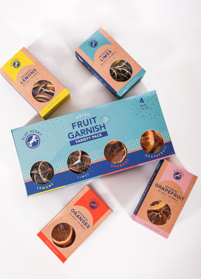 BlueHenry Variety Pack Dried Fruit Garnish - Orange, lime, lemon and blood orange wheels - 2 oz each