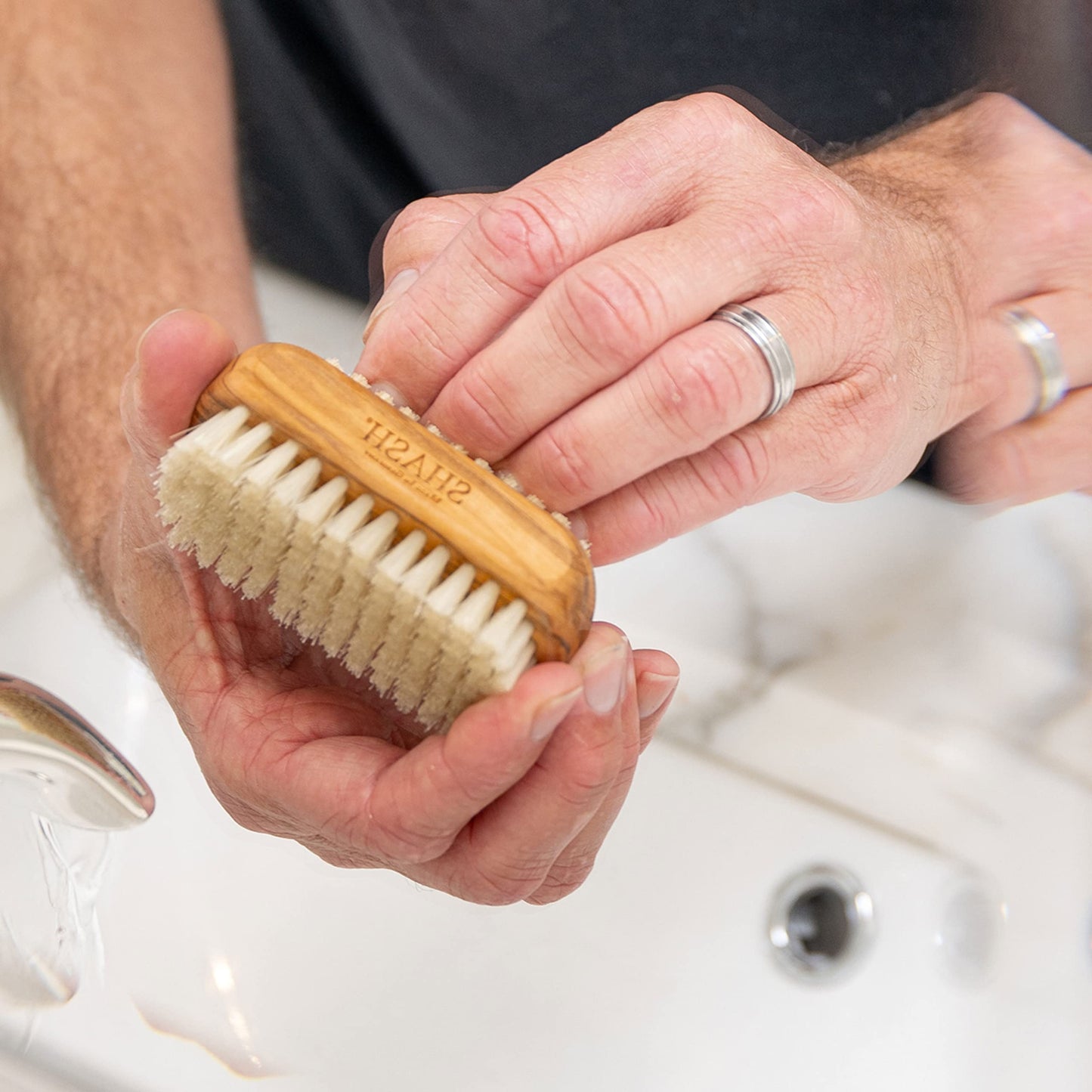 Since 1869 Hand Made in Germany - Natural 100% Natural Boar Bristle Nail Brush - Gently Removes Dirt and Grime for Clean Hands - Exfoliates Skin for Soft, Smooth Texture, Wood (Olive)