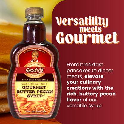 Michele’s Gourmet Butter Pecan Syrup | 13 Ounce Bottle | Good Over Everything! | Foodie Gift, Ice Cream & Desert Topping, Recipe ingredient, Condiment | Great on Lamb, Pork, Beef, Ribs & Much More!