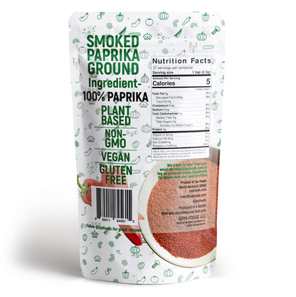 Iya Foods Smoked Paprika Ground, Smoked for a Strong & Smoked Flavor. Adds Incredible layer of mild heat and smoky sweet flavor to your dishes, 3 oz Pack