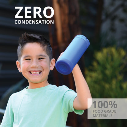 Elemental Iconic Kids Water Bottle with Straw Lid & Stress Reliever Pop It Handle, Leak-Proof When Closed, Triple Insulated Stainless Steel Reusable Thermos Water Bottle, 14oz - Royal Blue