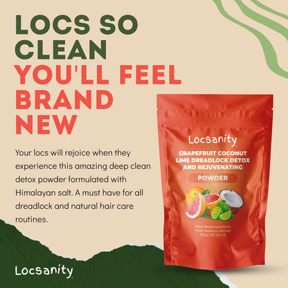 Locsanity Dreadlock Hair Scalp Detox - Deep Clean Dreadlock Powder, Cleansing Conditioner - Natural Hair Cleanser for Build Up - ACV Alternative, Loc Care and Maintenance Products