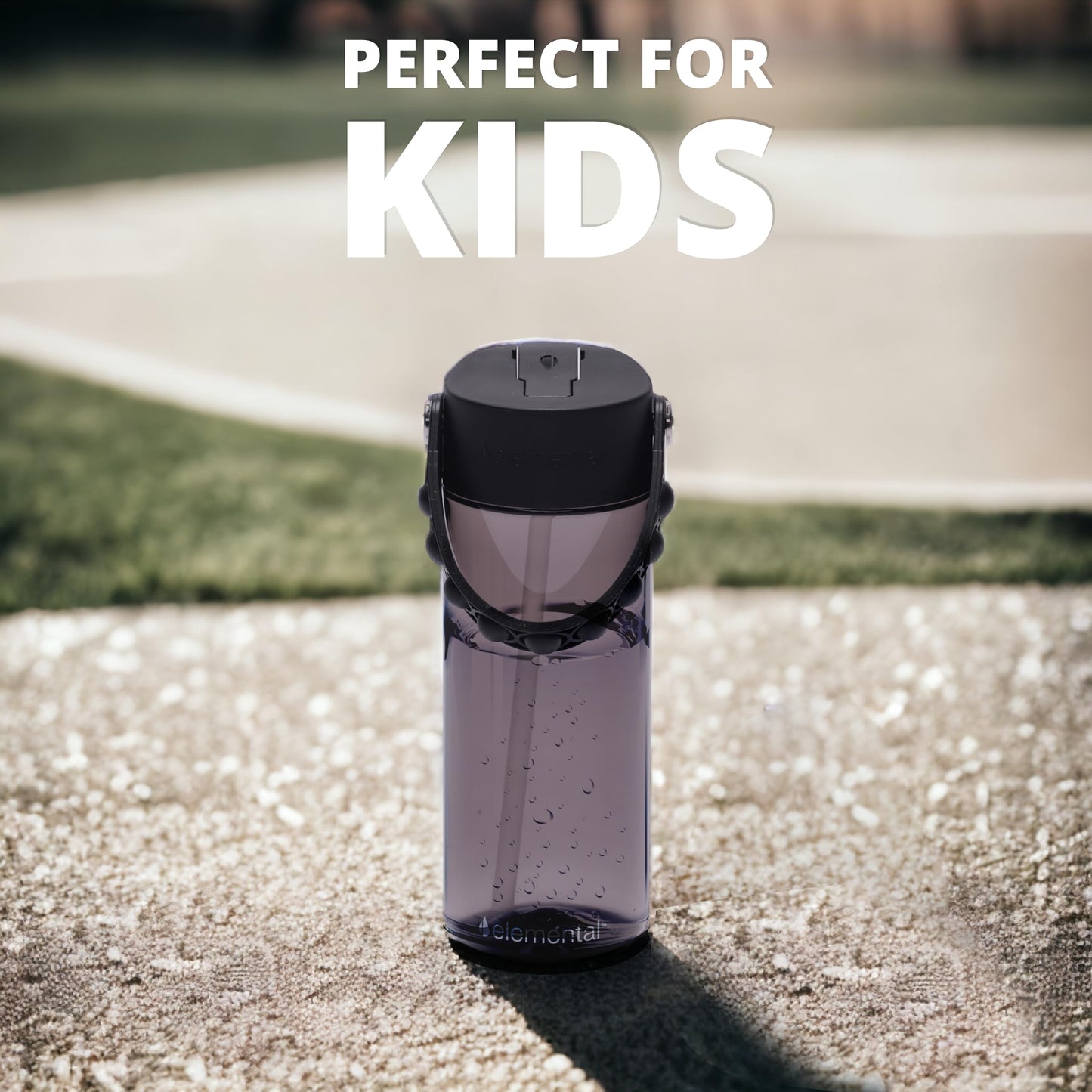 Elemental Leak Proof Water Bottles for Kids - Splash Kids Water Bottle for School with Pop-it Handle - BPA Free Tritan Plastic Reusable Water Bottle with Straw - Black - 18oz