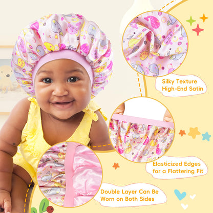 BONNET QUEEN Baby Bonnet 2Pcs Kids Bonnet Wide Elastic Silk Bonnet Double Layer Reversible Baby Satin Bonnet Toddler Bonnet 2-8 Years Gold Ring & Floral