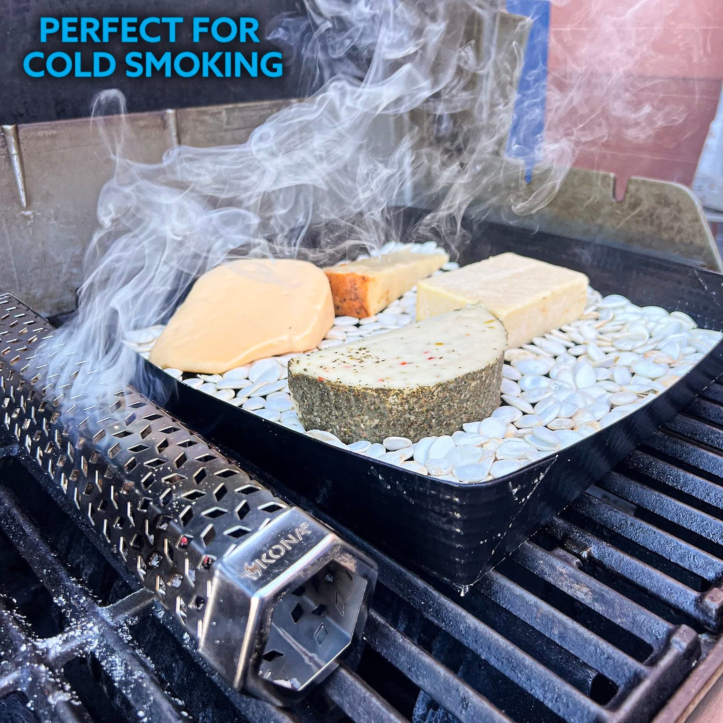 Kona Smoker & Grill Basket - For Veggies, Fish, Nuts, Cheese - 600 Degree Premium Mesh Nonstick Grilling Basket/Grill Net - Essential Grilling Accessories For Outdoor Grill & BBQ, 12x12x3 Inch