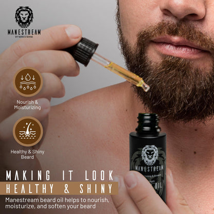 MAN & MANE Manestream Beard Oil for Men, Beard Growth Oil, Hair Growth Oil with Jojoba, Macadamia, Sunflower, Olive Oils - 50ml (Fall (Sandalwood))