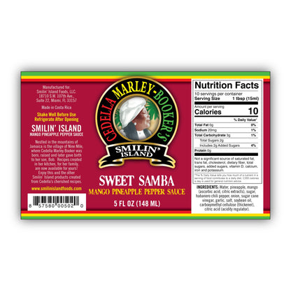 Sweet Samba Mango Pineapple Hot Sauce by Cedella Marley Booker's Smilin Island Foods - Sweet & Mild 1 Bottle 5-Ounces