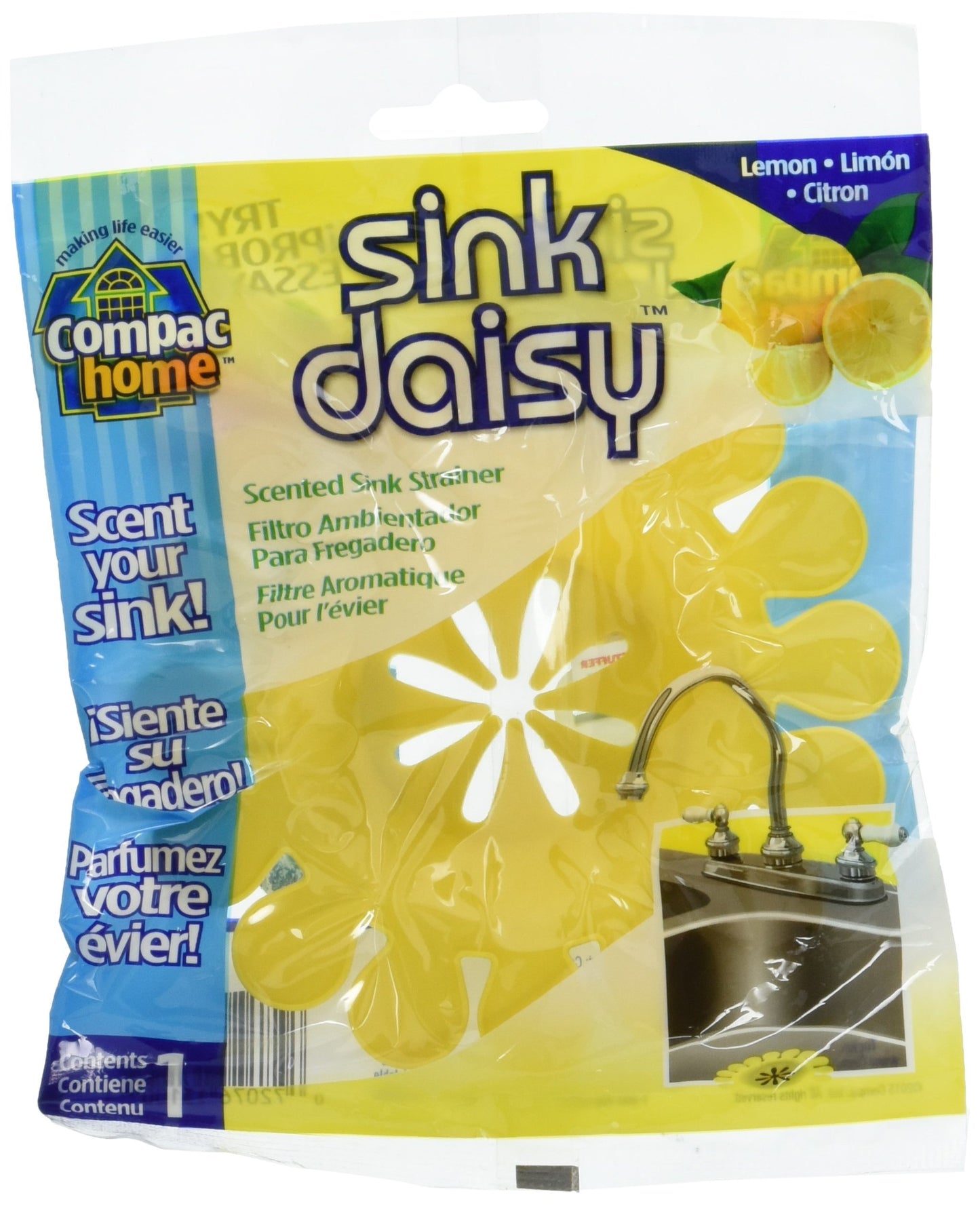 Compac Sink Daisy Scented Kitchen Sink Strainer infuses & Freshens Your Sink, Must Have Kitchen Sink Accessories, Sink Drain Strainer - Catcher, Yellow, Lemon Scent, 6 Count, (3 Packs of 2)