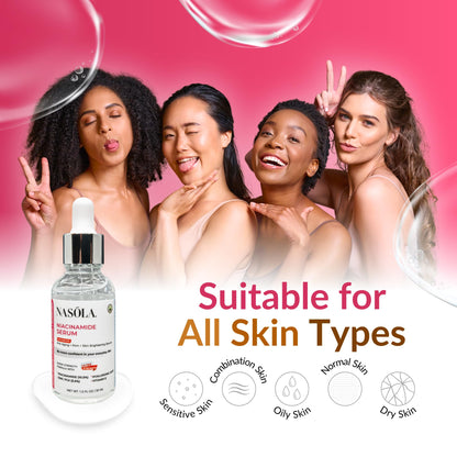 Nasola Niacinamide Serum w/Zinc PCA Vitamin E for Complexion Revitalization, Hydrating, Pore Minimizer & Hyaluronic Acid for Anti Aging