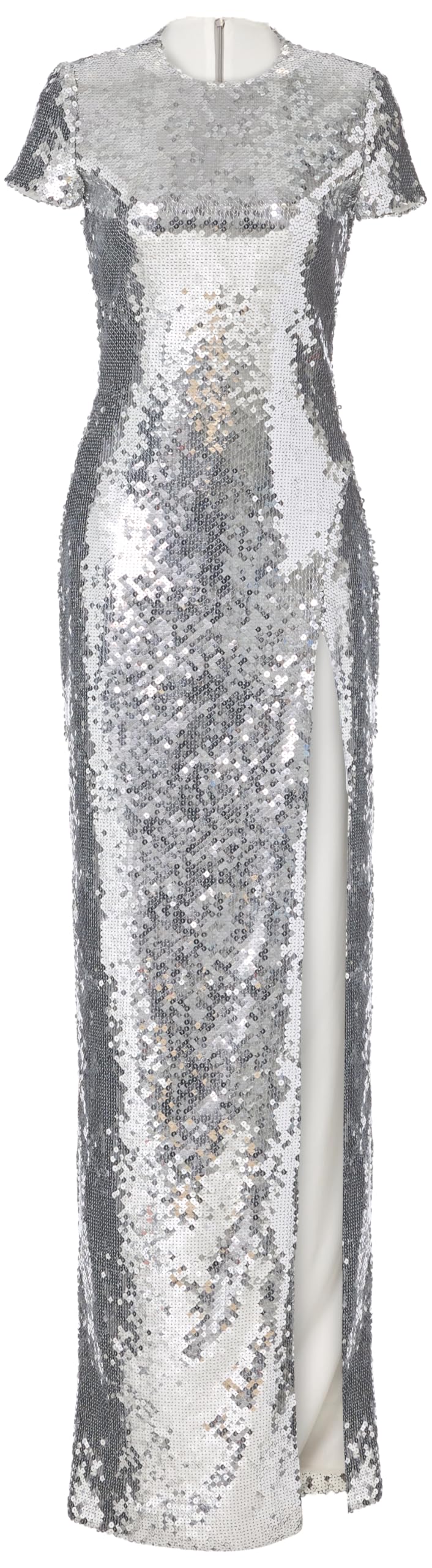 Sergio Hudson, Short Sleeve Sequin Gown, 8, Silver