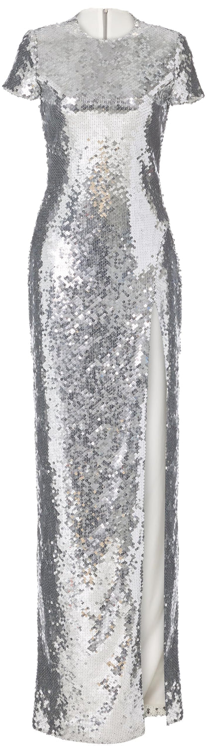 Sergio Hudson, Short Sleeve Sequin Gown, 8, Silver