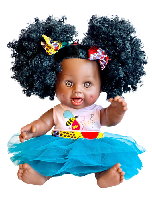 Orijin Bees Fro Puffy Bee - African American Baby Doll, Afro Doll, Ethnic Doll, Mixed Race Doll, Latino Doll, Black Doll, Curly Hair Doll, African Doll, Birthday Gift